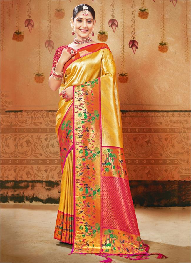 Yellow Paithani Silk Wedding Wear Digital Printed Saree