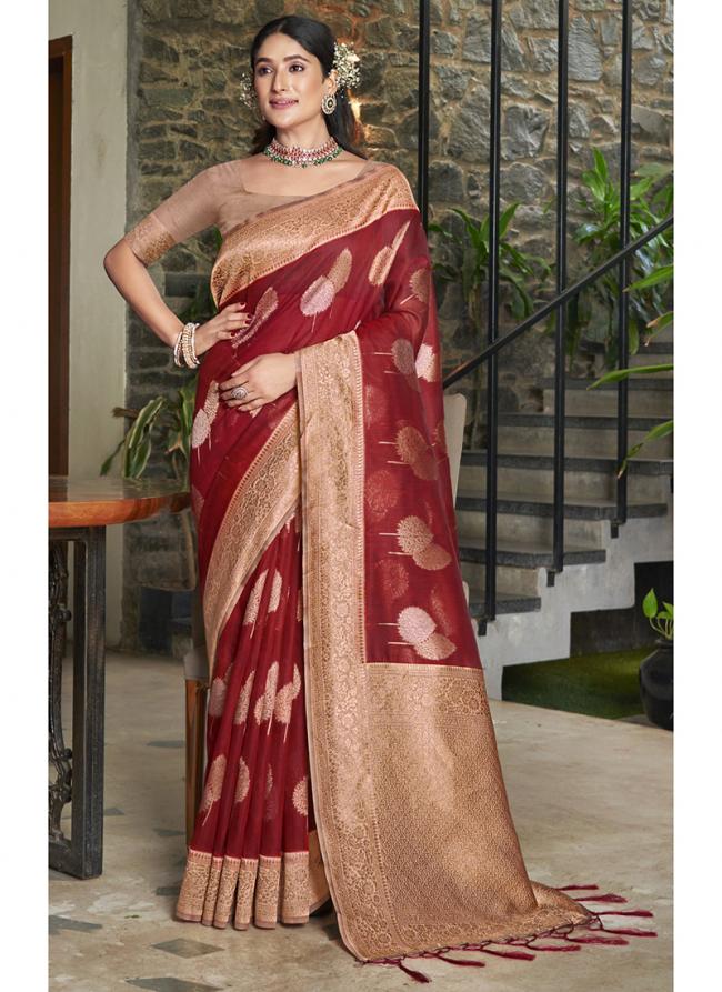 Red Cotton Party Wear Digital Printed Saree