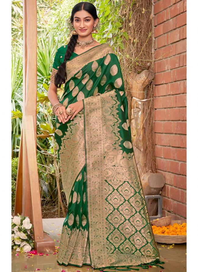 Green Banarasi Silk Festival Wear Digital Printed Saree