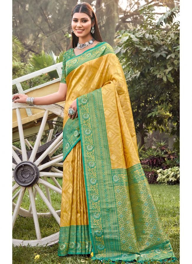 Yellow Banarasi Silk Party Wear Digital Printed Saree