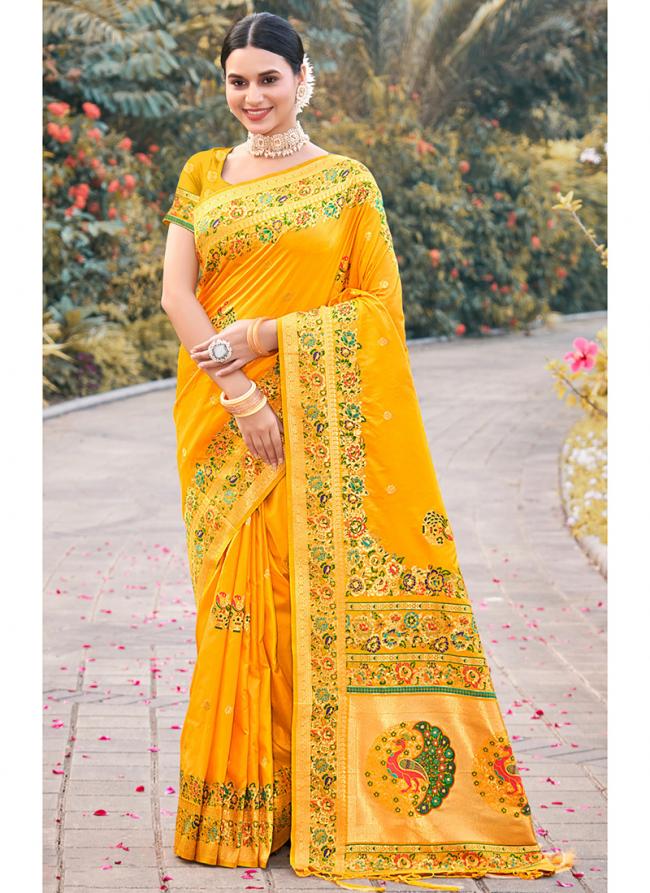 Yellow Paithani Silk Festival Wear Digital Printed Saree