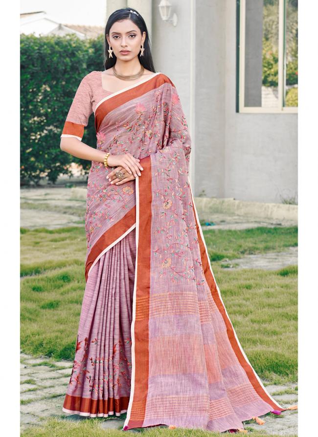 Pink Linen Festival Wear Digital Printed Saree