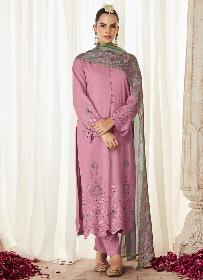 Pink Modale Silk Festival Wear Embroidery Work Straight Suit