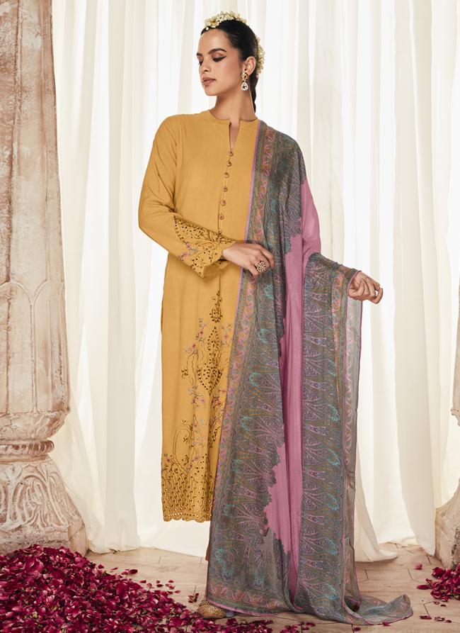 Yellow Modale Silk Festival Wear Embroidery Work Straight Suit
