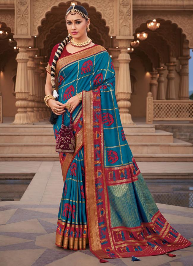 Blue Dola Silk Wedding Wear Digital Printed Saree