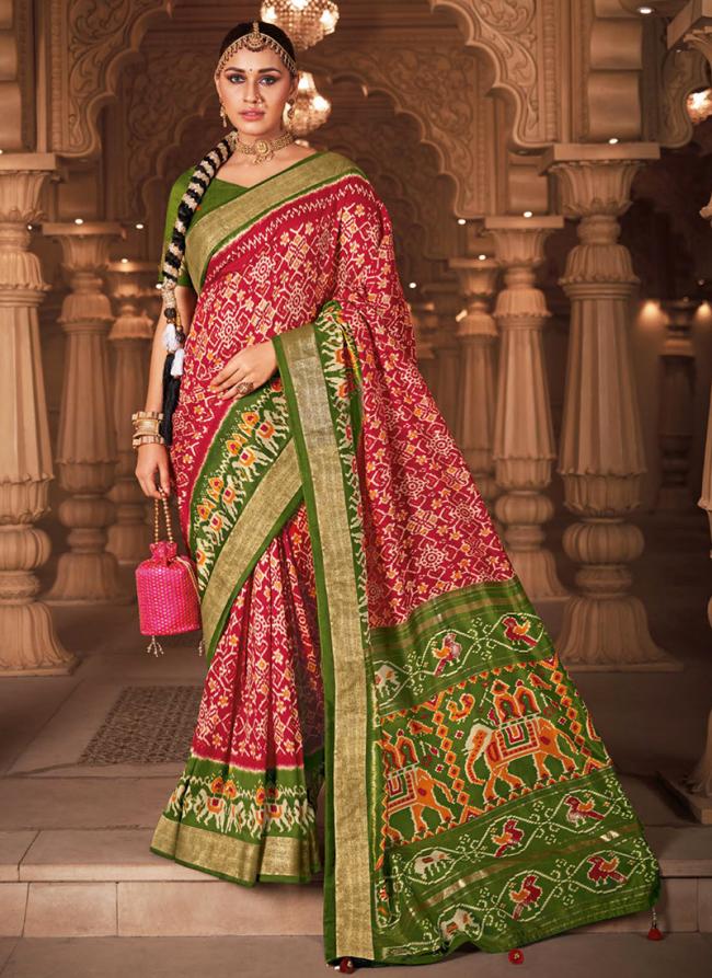 Red Dola Silk Wedding Wear Digital Printed Saree