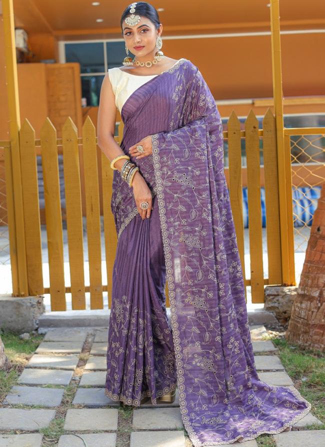 Purple Soft Silk Festival Wear Handwork Saree