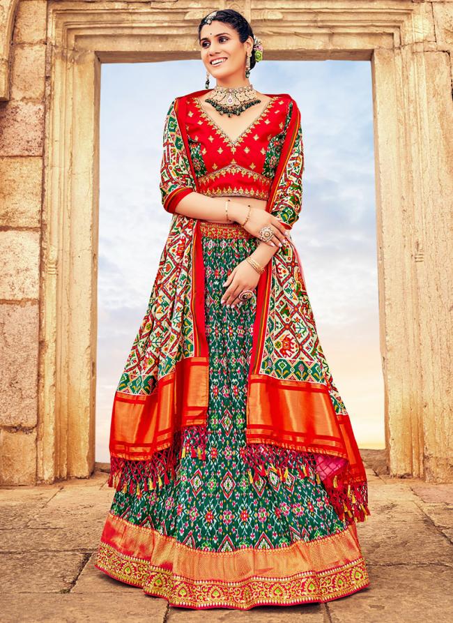 Red Green Silk Wedding Wear Embroidery Work Readymade Lehenga Choli