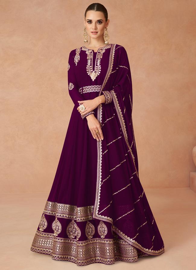 purple Georgette Wedding Wear Embroidery Work Gown With Dupatta