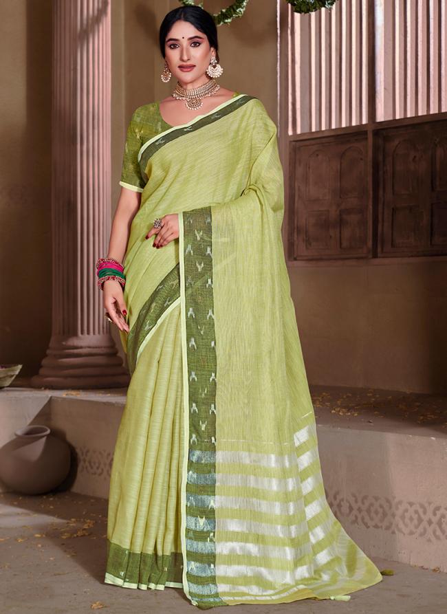 Green Linen Party Wear Weaving Saree