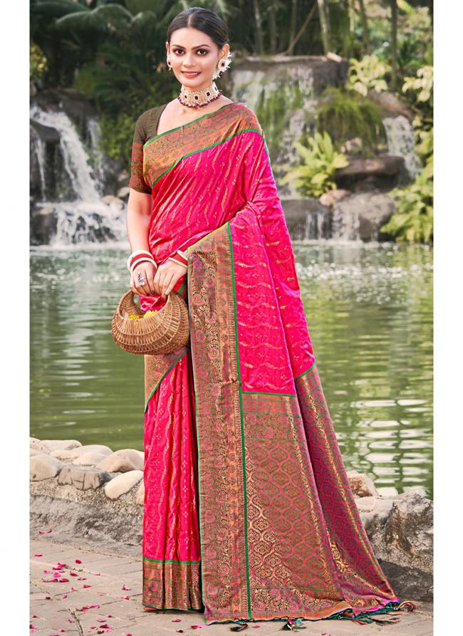 Rani Pink Banarasi Silk Wedding Wear Weaving Saree