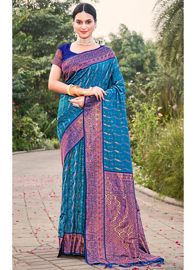 Sky Blue Banarasi Silk Wedding Wear Weaving Saree