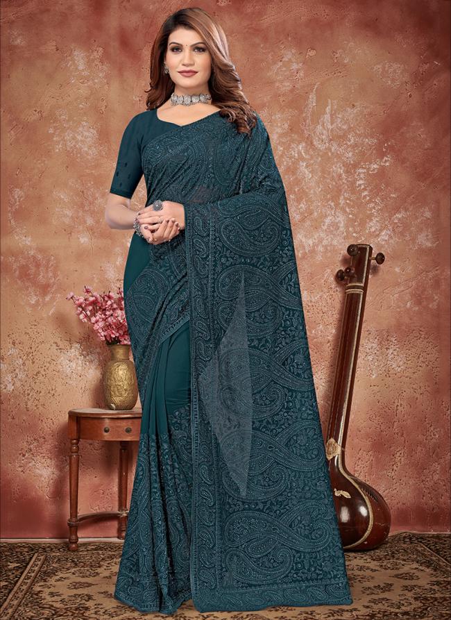 Morpeach Georgette Party Wear Embroidery Work Saree