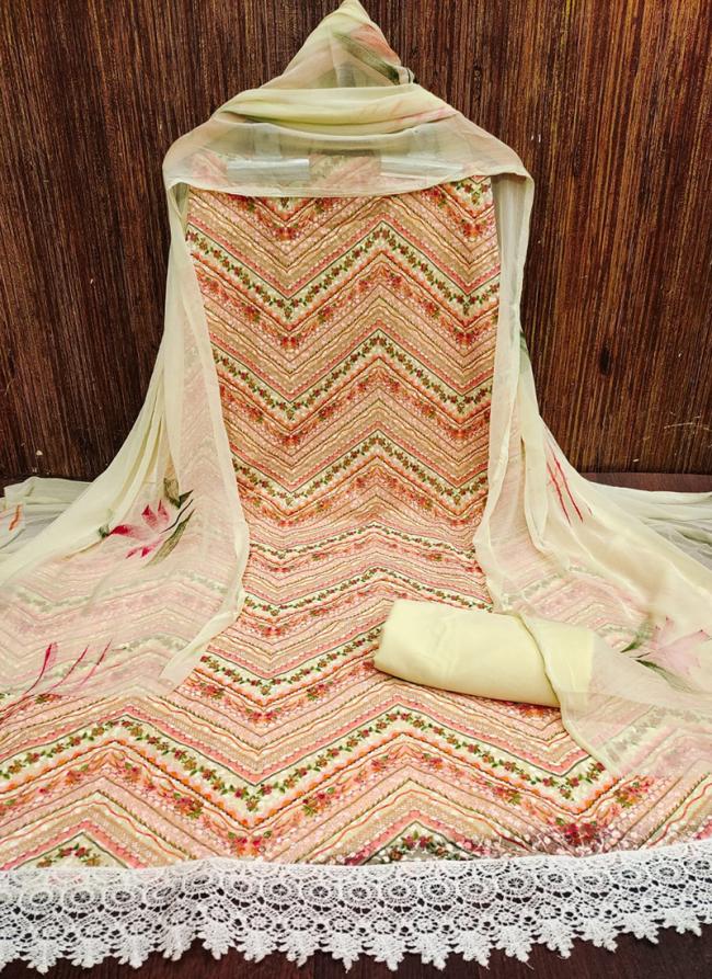 Peach Georgette Casual Wear Digital Printed Dress Material