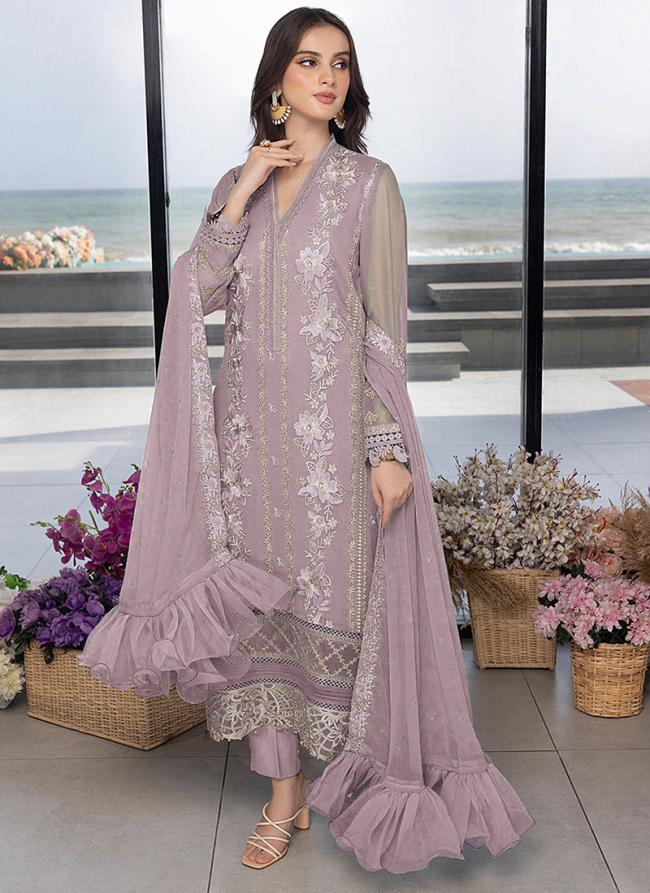 Onion Pink Faux Georgette Eid Wear Embroidery Work Pakistani Suit