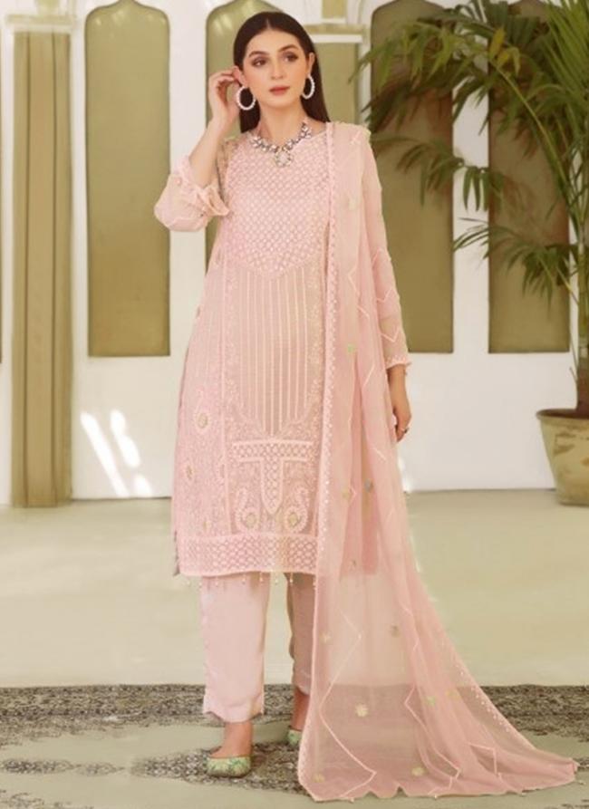 Peach Faux Georgette Eid Wear Embroidery Work Pakistani Suit