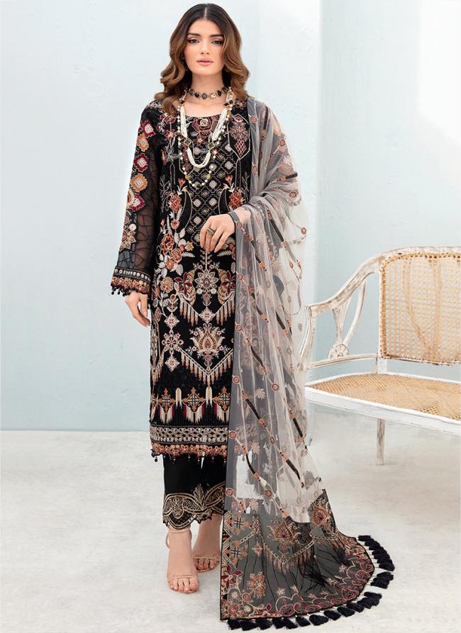 Black Faux Georgette Eid Wear Embroidery Work Pakistani Suit
