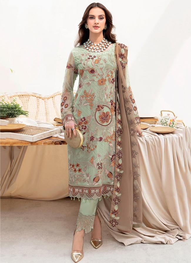 Green Faux Georgette Eid Wear Embroidery Work Pakistani Suit