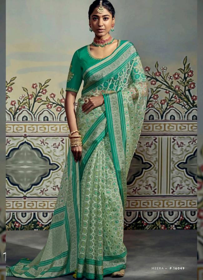 Teal Brasso Party Wear Embroidery Work Saree