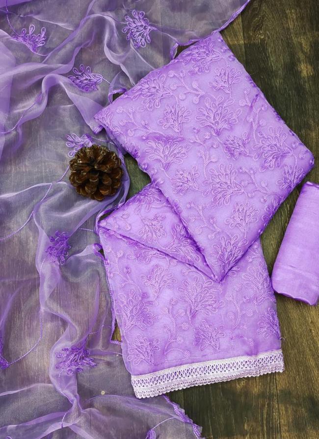 Purple Organza Daily wear Embroidery Work Dress Material