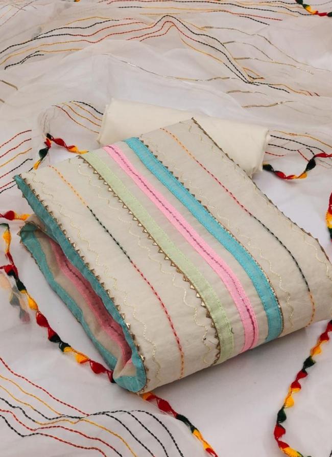 Beige Modal Silk Regular Wear Embroidery Work Dress Material