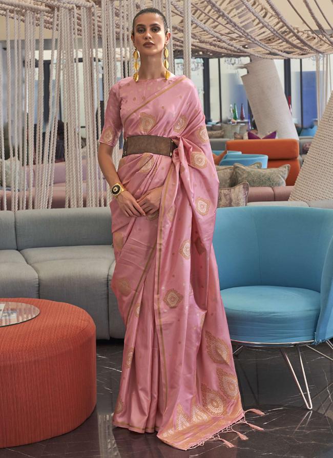 Pink Pure Satin Traditional Wear Weaving Saree