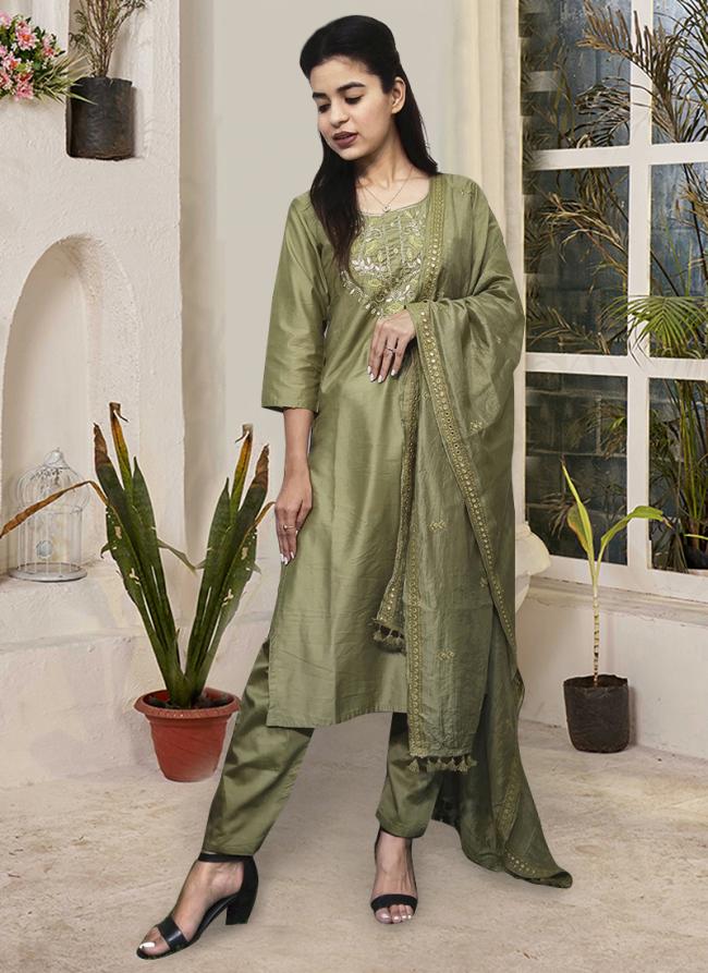 Green Modal Silk Festival Wear Embroidery Work Readymade Salwar Suit