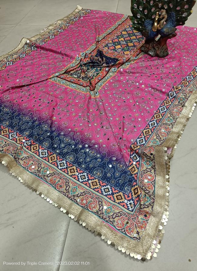 Pink Pure Chinnon Eid Wear Mirror Work Dupatta