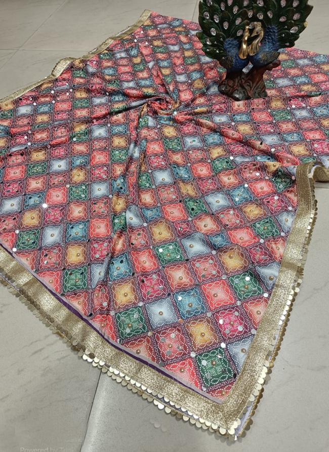 Multi Colour Pure Chinnon Eid Wear Mirror Work Dupatta