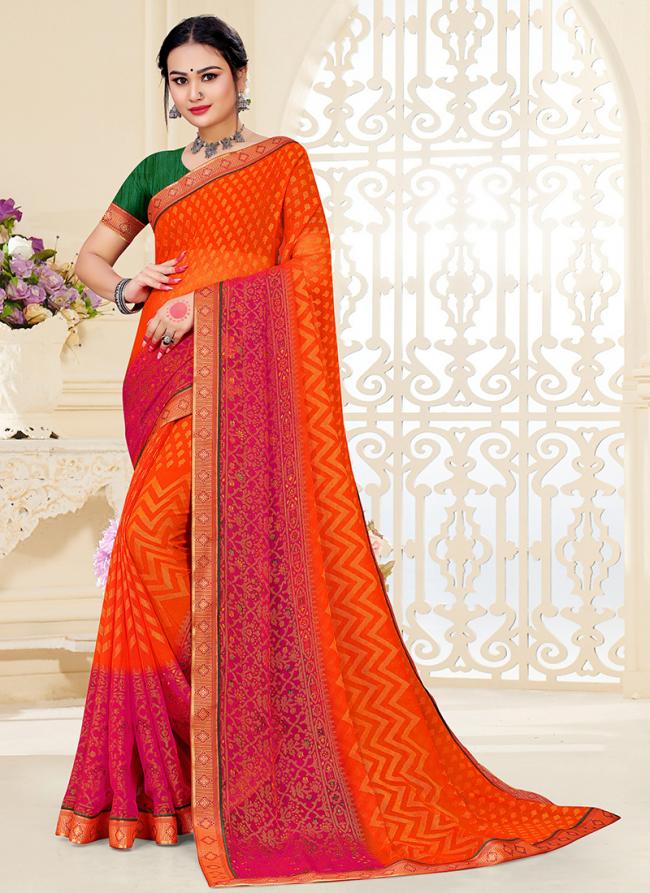 Orange Brasso Festival Wear Printed Saree