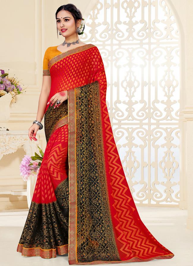 Red Brasso Festival Wear Printed Saree