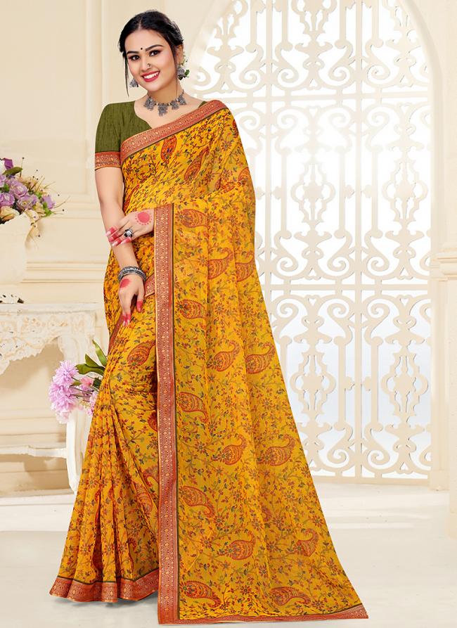 Yellow Brasso Festival Wear Printed Saree