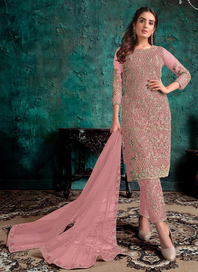 Pink Net Eid Wear Cording Work Salwar Suit
