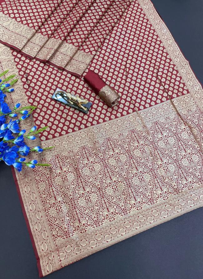Maroon Banarasi Silk Traditional Wear Weaving Saree