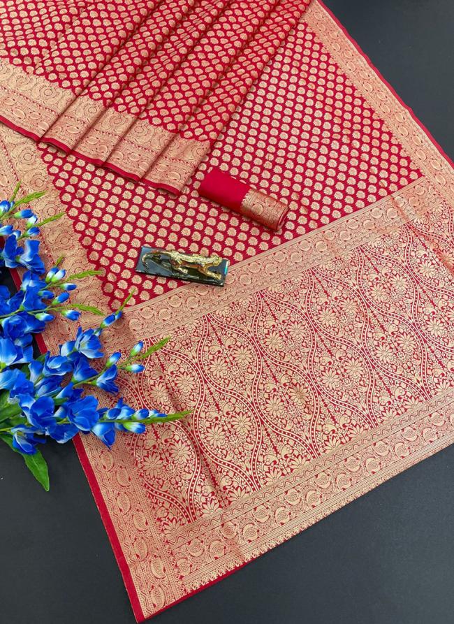 Red Banarasi Silk Traditional Wear Weaving Saree
