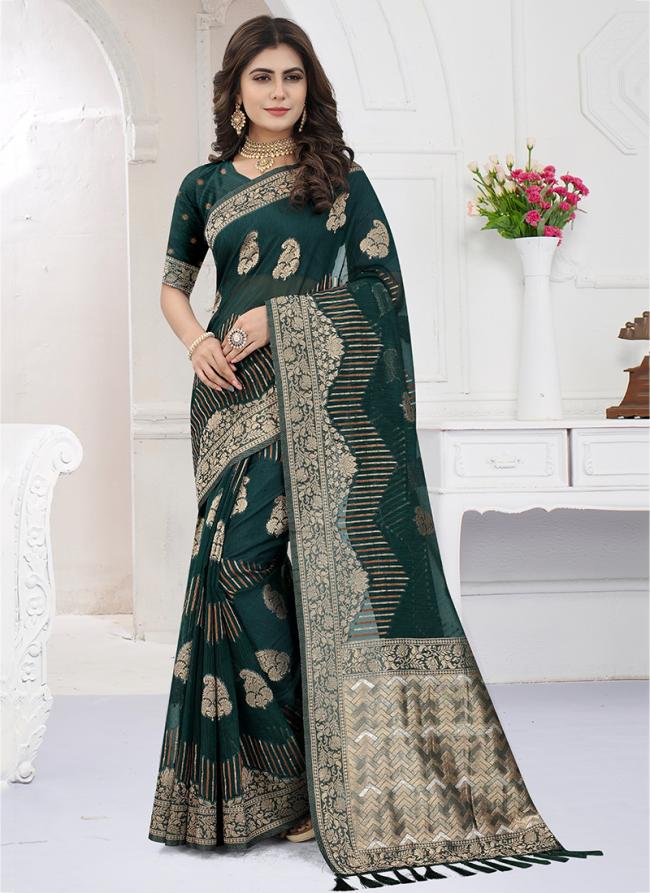 Bottle Green Viscose Organza Festival Wear Weaving Saree