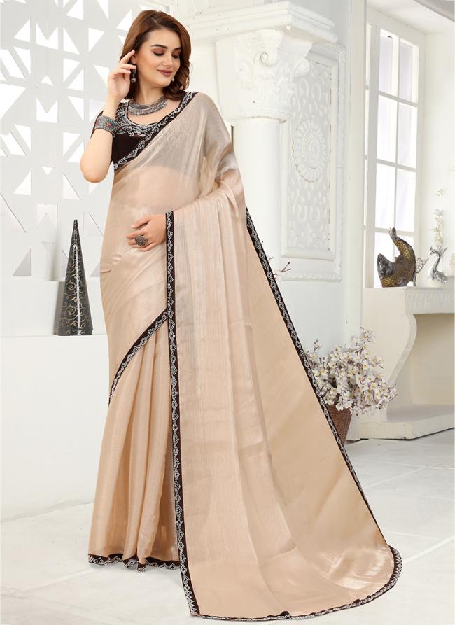 Beige Organza Party Wear Zarkan Work Saree