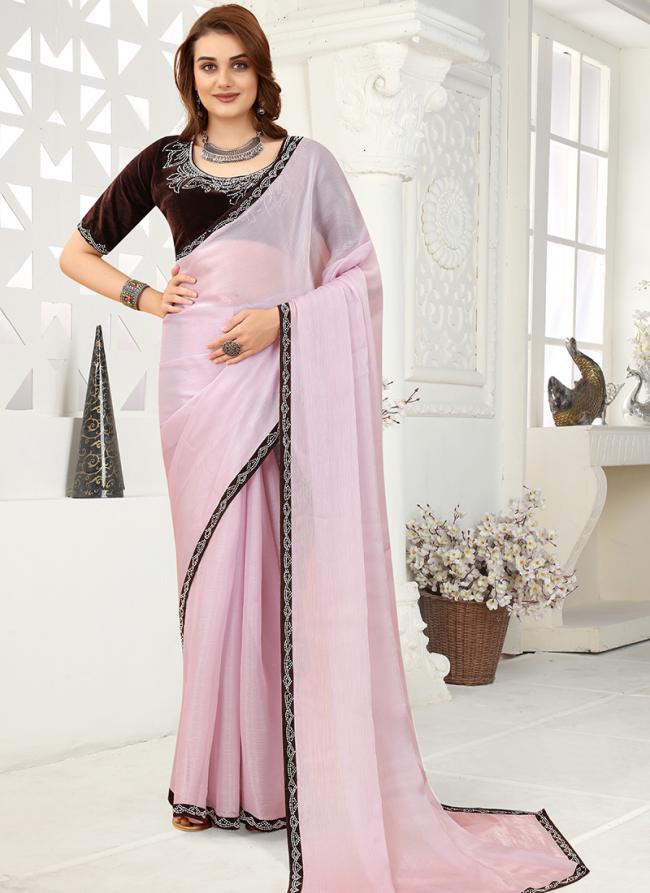 Pink Organza Party Wear Zarkan Work Saree