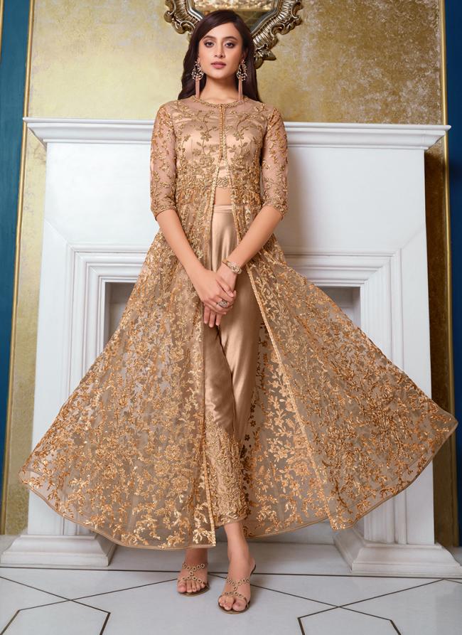 Brown Net Wedding Wear Embroidery Work Anarkali Suit