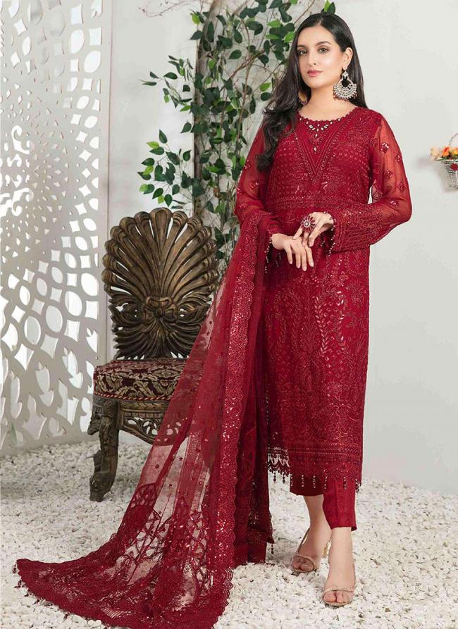 Red Georgette Eid Wear Embroidery Work Pakistani Suit