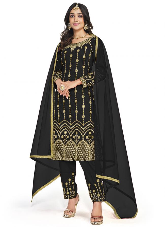 Black Soft Silk Eid Wear Mirror Work Salwar Suit