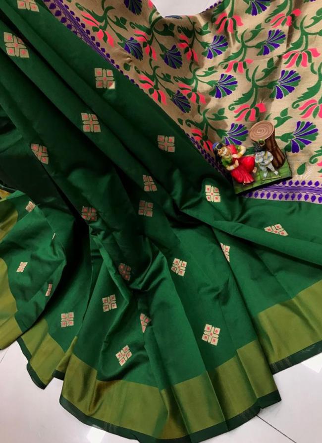 Green Cotton Silk Traditional Wear Weaving Saree