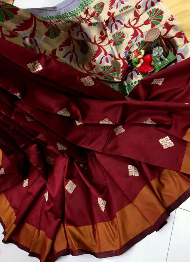 Maroon Cotton Silk Traditional Wear Weaving Saree