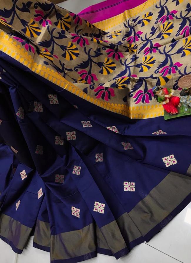 Navy Blue Cotton Silk Traditional Wear Weaving Saree