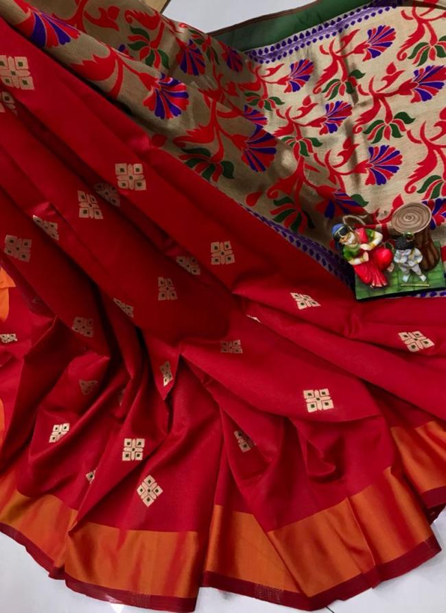 Red Cotton Silk Traditional Wear Weaving Saree