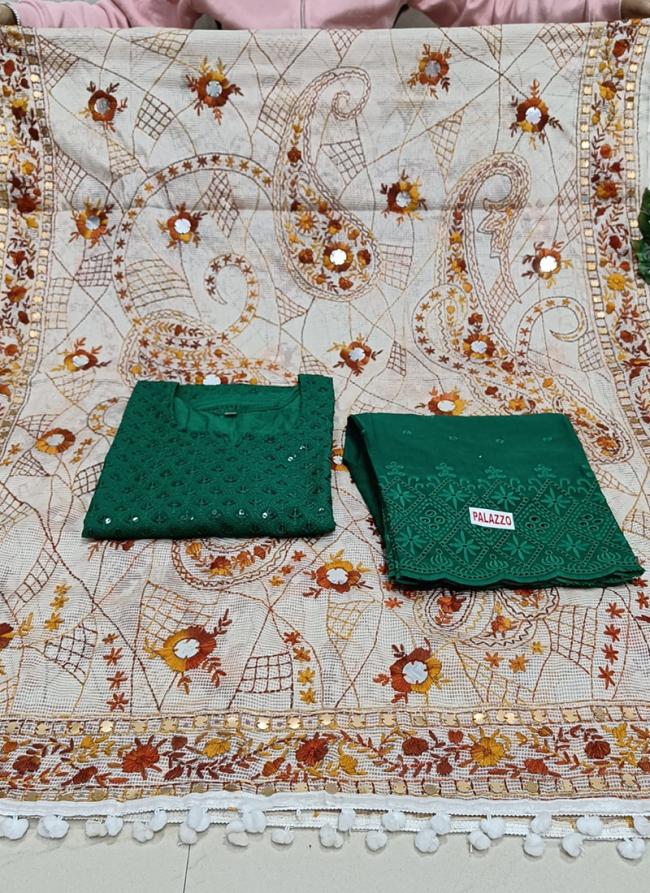 Bottle Green Cambric Cotton Traditional Wear Sequins Work Readymade Salwar Suit