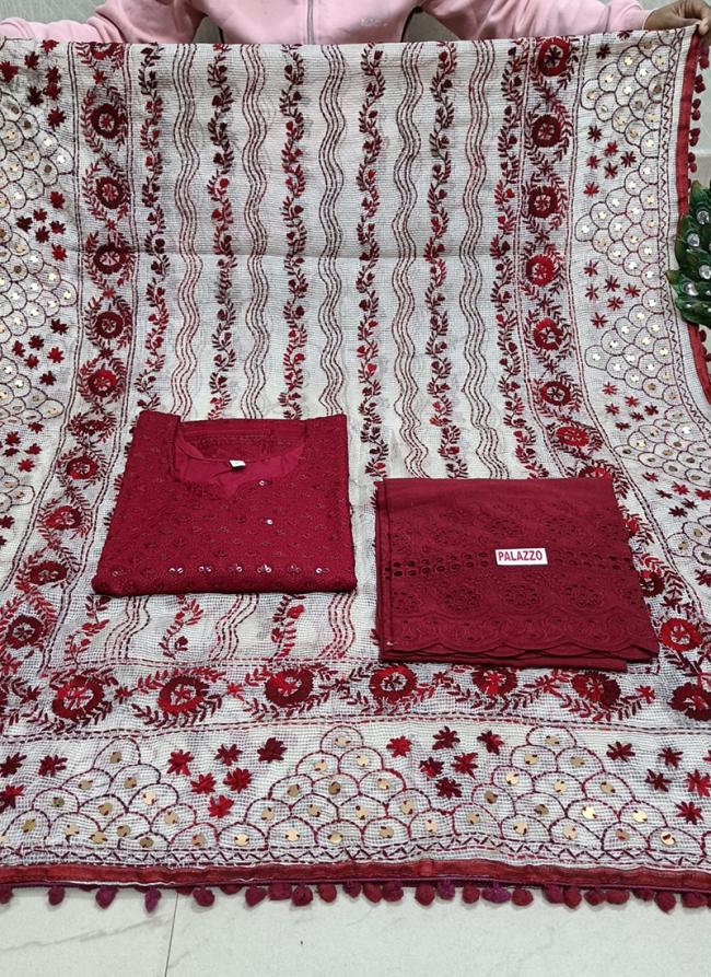 Maroon Cambric Cotton Traditional Wear Sequins Work Readymade Salwar Suit