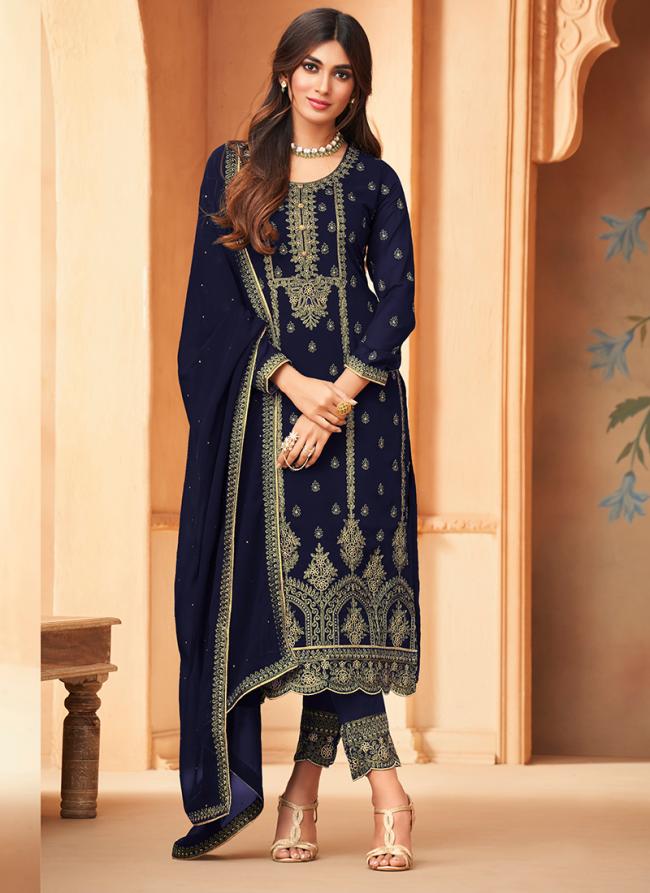 Navy Blue Faux Georgette Eid Wear Thread Work Salwar Suit