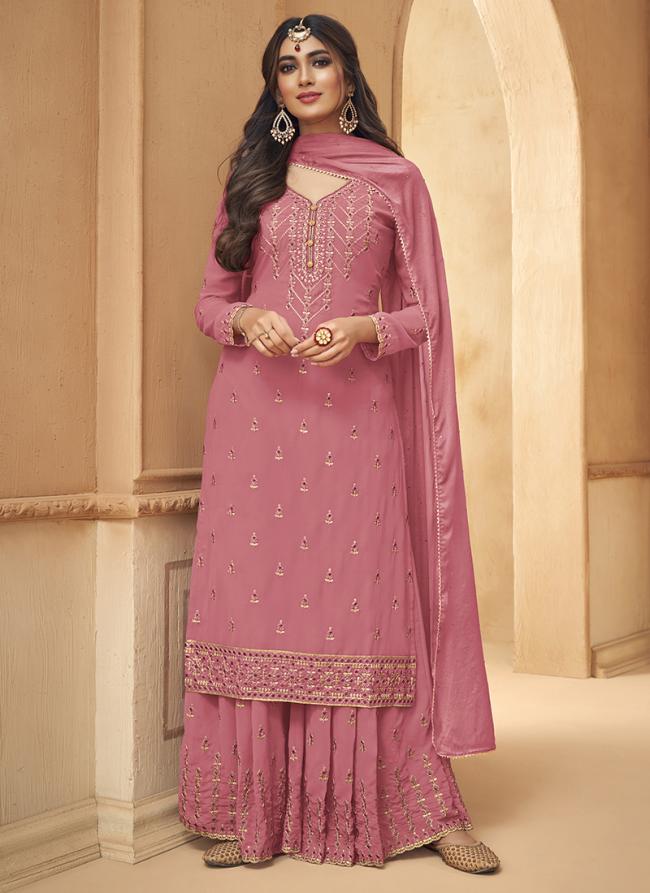 Pink Faux Georgette Eid Wear Embroidery Work Sharara Suit