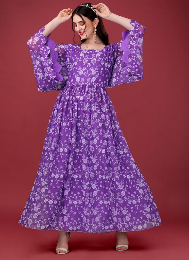 Purple Faux Georgette Party Wear Digital Printed Gown